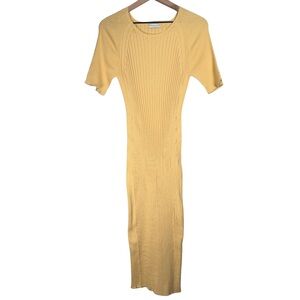 Pianissimo Nina Rib Knit Midi Dress Buttercup Yellow XL Cotton Made USA